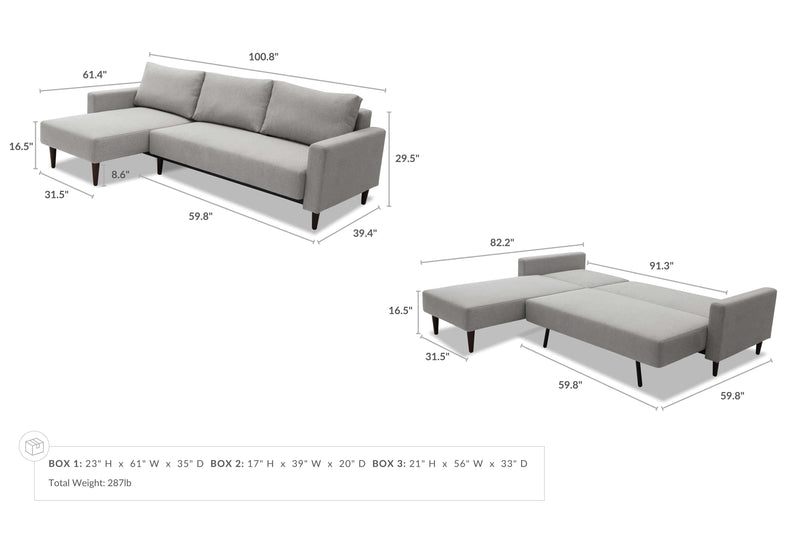 Spaze Furniture Marline Dimensions Sectional sleeper sofa  Best sofa bed for small spaces