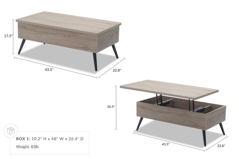 Grey Walnut coffee table with storage lift top table multi-purpose table smart furniture Venera Coffee Table Dimensions