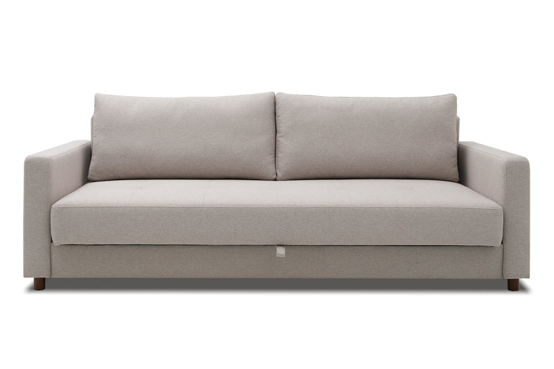 Three-seat sofa bed with plush cushions