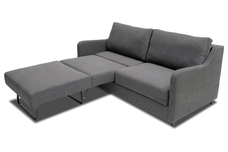 Stylish two-seat sofa bed with easy-to-use mechanism